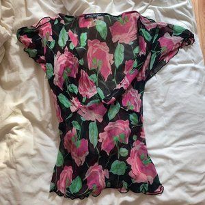 Betsey Johnson Flutter Sleeve Floral Blouse